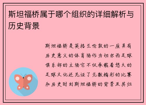 斯坦福桥属于哪个组织的详细解析与历史背景
